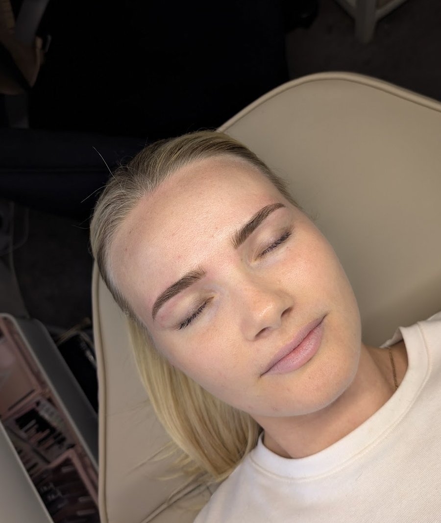 Softly tinted, brushed-up brows after a fresh appointment